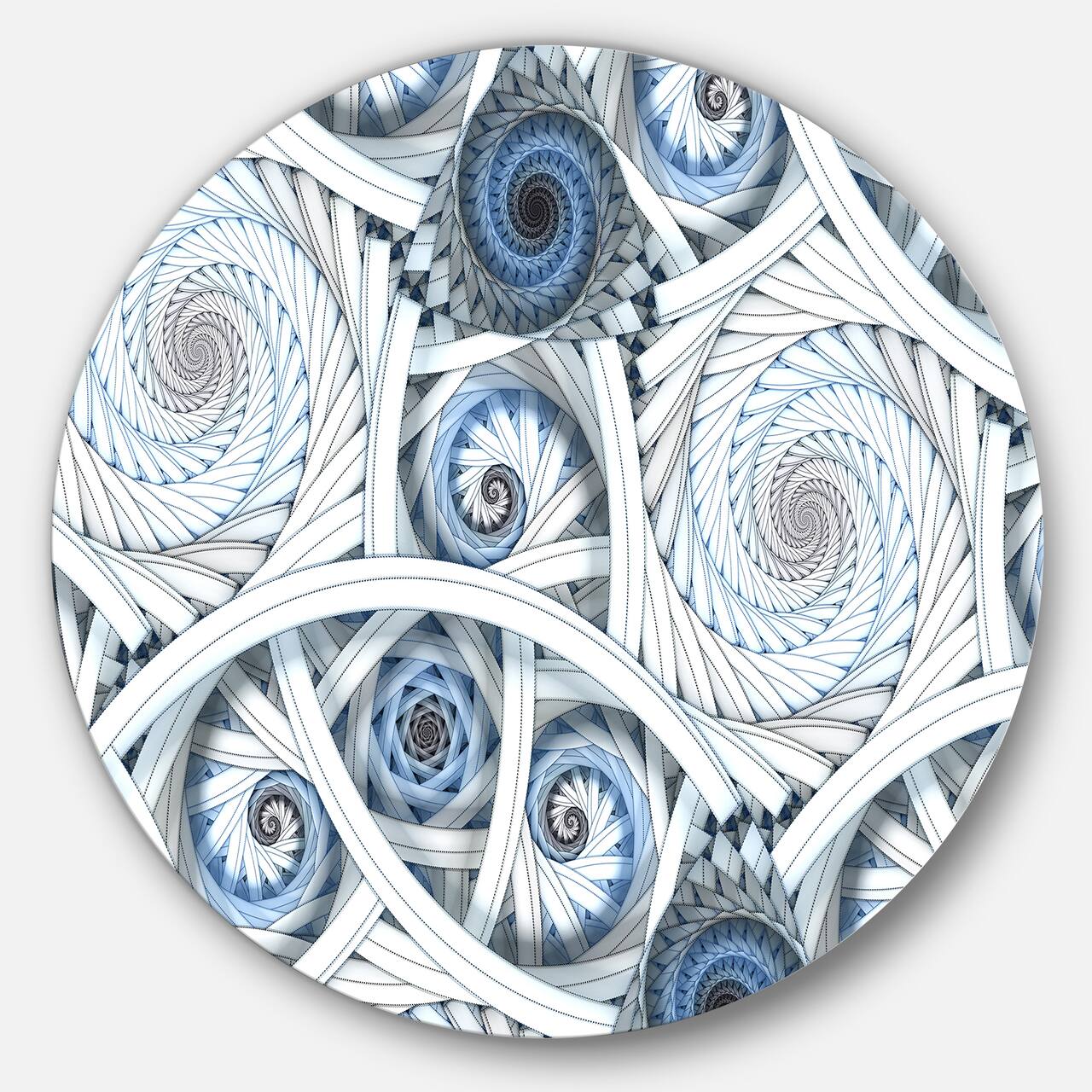 Designart - White Spiral with Blue Fractal Art' Disc Large Abstract Circle Metal Wall Art